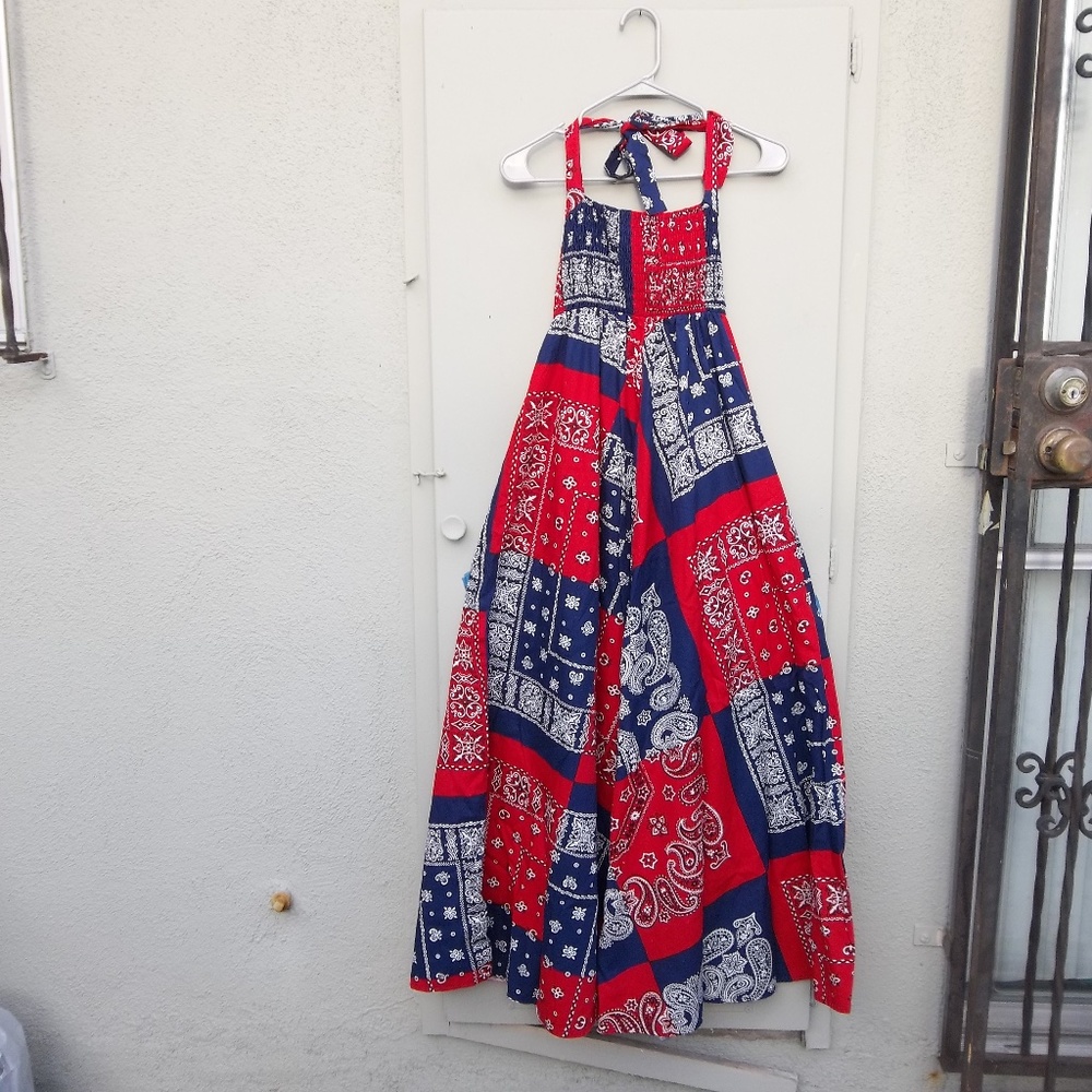 Vintage Dress 1970s XS/Small Faux Scarf Patchwork Unique Vintage Dress